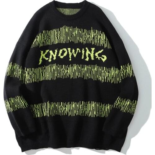 Vintage Retro Striped Knitted Sweater Mens Streetwear Sweater Oversize Cotton Harajuku Men Clothing Hip Hop Loose Pullover 2020