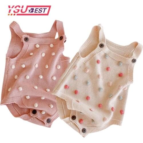 Knitted Baby Clothes 2020 Newborn Baby Rompers Handmade Pompom Baby Girl Romper 100% Cotton Infant Baby Boys Jumpsuit Overalls