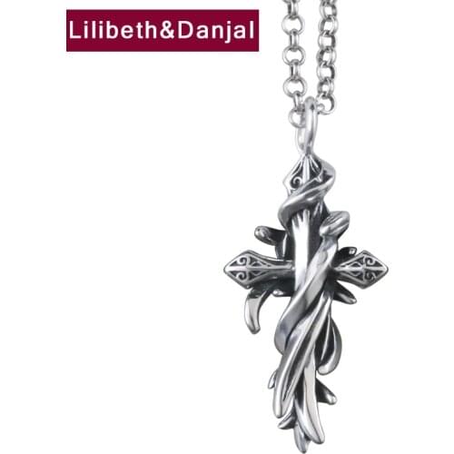 Cross of Thorns Pendant Pure 925 Sterling silver Free black leather Rope Men Women Necklace Pendant Jewelry bijoux femme 2020 P3