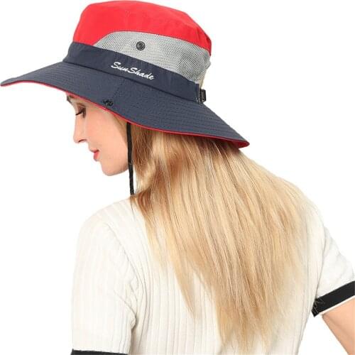 Ladies Outdoor Couple Fisherman Sun Hat Cycling Travel Mountaineering Foldable Sun Cap Summer Wide Brim Mesh Ponytail Hole Hat