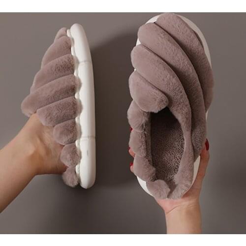 Winter Warm Slippers Women Men Soft Plush Faux Fur Shoes Ladies Fluffy Slippers Home Indoor Men Couple Cotton Shoes Size 45 46