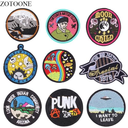 ZOTOONE Round Badge Patches Colorful Stickers Diy Iron on Clothes Heat Transfer Applique Embroidered Applications Cloth Fabric G