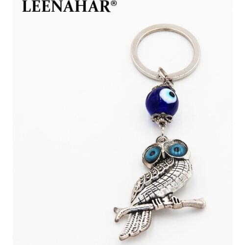 1PC Glass Evil Eye Bead Night Owl Pendant Keychain Cute Animal Bird Charm Key Chains Car Interior Decoration Hanging Gifts