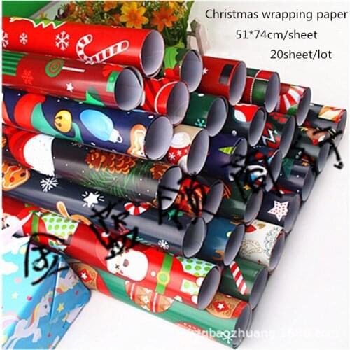 20sheet Christmas Wrapping Paper Xmas Gift Paper Christmas Series New Year 2021 Present Packaging Material 50*74cm