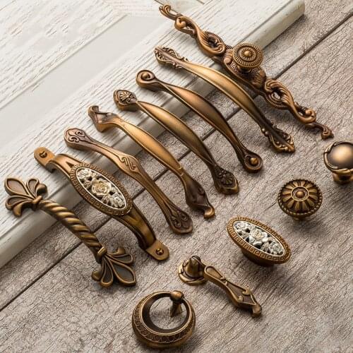 American Antique Brass Furniture Hardware Handle European Cabinet Drawer Wardrobe Door Handle