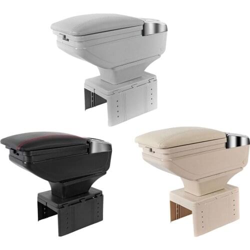 Car Armrest Console Storage Box Black Leather Rotatable Central Box General Auto Vehicles Double-Layer Storage Case Leather Box