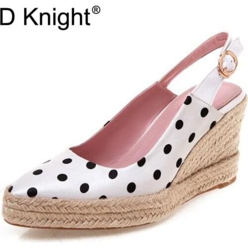 Bohemian Linen Straw 8cm Wedge Heel Women Summer Platform Espadrilles Sandals Size 32-44 High Heel Slingback Pumps Womens Shoes