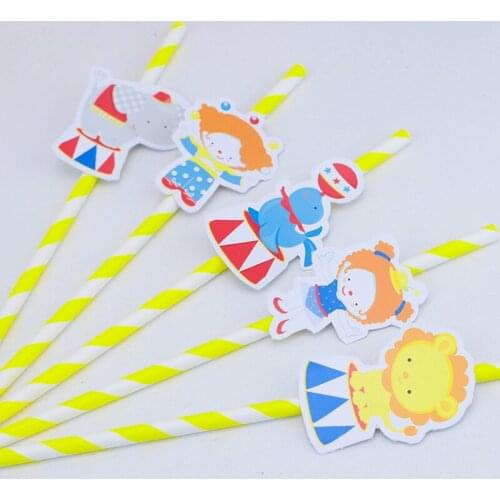 Circus Theme Party Straws Circus Paper Straws Monkey Lion Clown Elephant Birthday Graduation Event Party Decorations Supplies