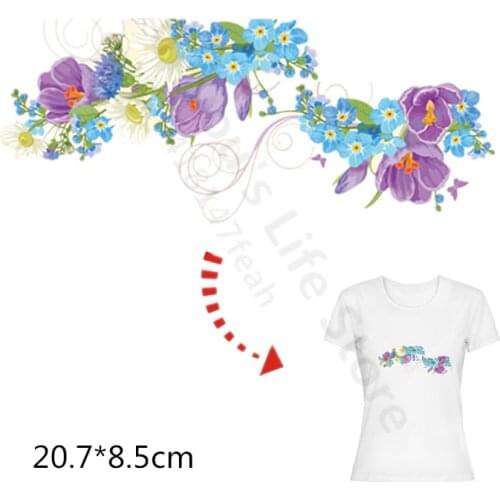 Color Flowers Stickers For Clothes Heat Transfer Thermal Press Pyrography Paper Iron on Patches For Girls T-Shirt Washable