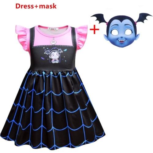 Kids Vampire Costume Girl Headband Girls Princess Dresses Vampirin Children Birthday Party Fancy Cosplay Clothing
