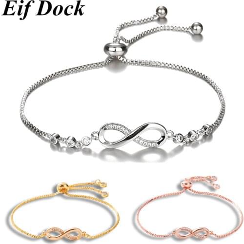 Eif Dock Luxury Silver Color Crystal Infinity Bracelets On Hand Korean Adjustable Woman' Bracelets For Friendship Jewelry Wholes