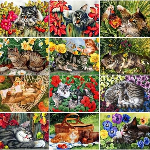 Evershine 5D DIY Diamond Embroidery Cat Cross Stitch Kit Diamond Painting Animal Mosaic Pictures Of Rhinestones Home Decor