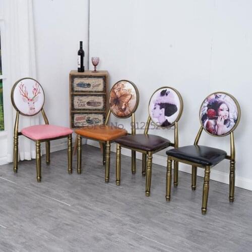 European dining chair simple wrought iron cafe table and chair retro hotel restaurant chair creative backrest nail makeup chair