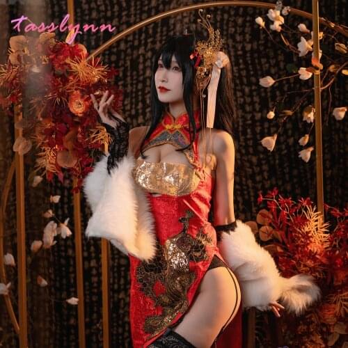 Game Azur Lane Taihou Cheongsam Ver. Cosplay Costume Aircraft Carrier Sexy Women Dress Halloween Costumes for Women