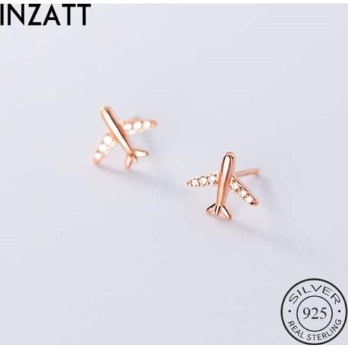 INZATT Real 925 Sterling Silver Zircon Aircraft Stud Earrings For Fashion Woman Party Minimalist Fine Jewelry Punk Accessories