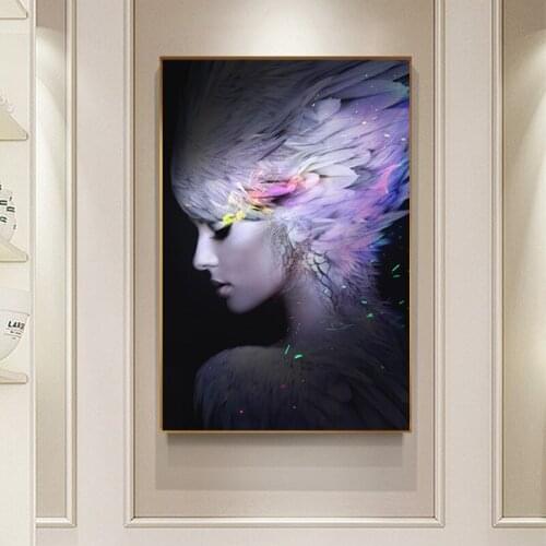 Canvas Painting abstract Woman with feather hair cuadros Canvas print Room Decoration for Study room Wall Art paintings Posters