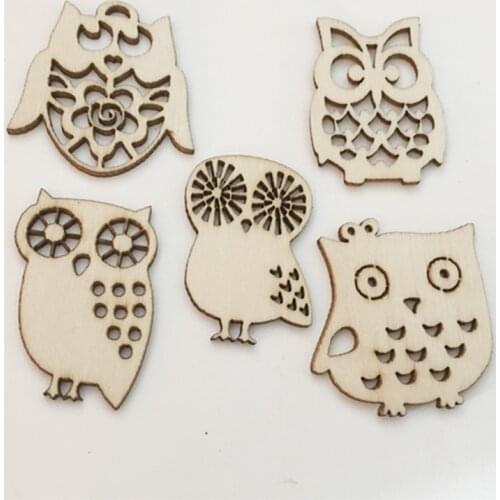 10 Pcs Owl Shape Natural Wooden Chip Pendant DIY Painted Quality Wood Crafts Home Decoration Gifts