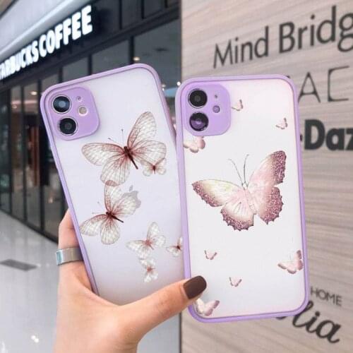 Fly butterfly art pattern luxury shell Phone Cases funda matte transparent For iphone 7 8 11 12 plus mini x xs xr pro max cover
