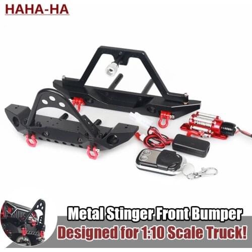 Metal Stinger Front Bumper Winch Rear Spare Tire Bracket with Light for 1/10 RC Crawler Axial SCX10 90046 TRX-4 D90 Redcat Gen8