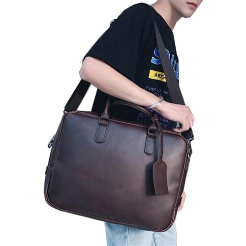 Fashion Leather Mens Briefcase Design Postman Male Handbags Business Laptop Computer Bags Unisex School Messenger Shoulder Bag