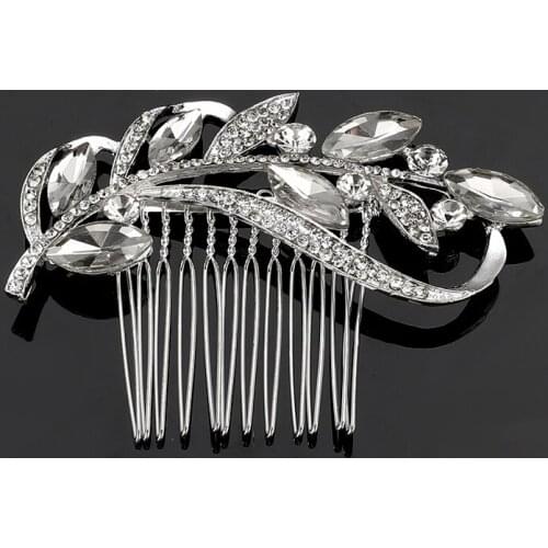 Fashion Rhinestone Crystal Leaf Bride Hair Comb Wedding Hair Jewelry Girl Women Hair Accessories