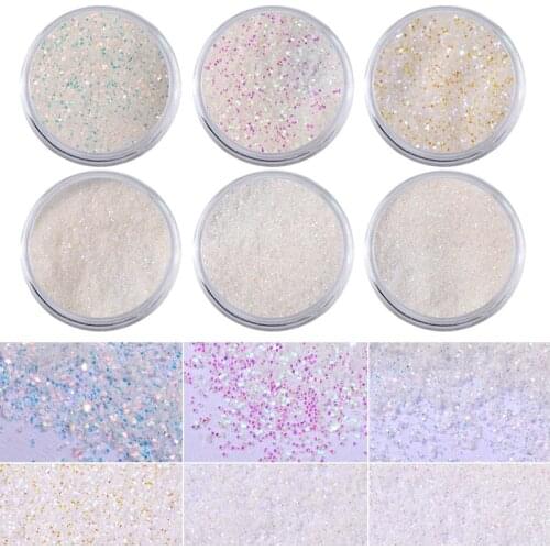 6pcs Unicorn Aurora White Glitter Set Mermaid Nail Powder Sequins Dust Small Flakes Decorations For DIY Nails Art Glitters