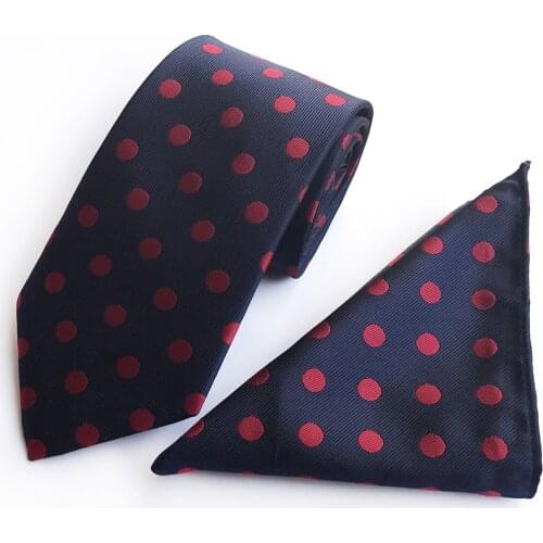 8cm Woven Ties Set Fashion Polka Dot Ties Pocket Square Sets for Wedding