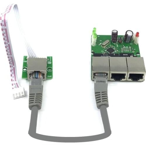 OEM factory direct mini fast 10/100mbps 3-port Ethernet network lan hub switch board two-layer pcb 3 rj45 5V 12V head port