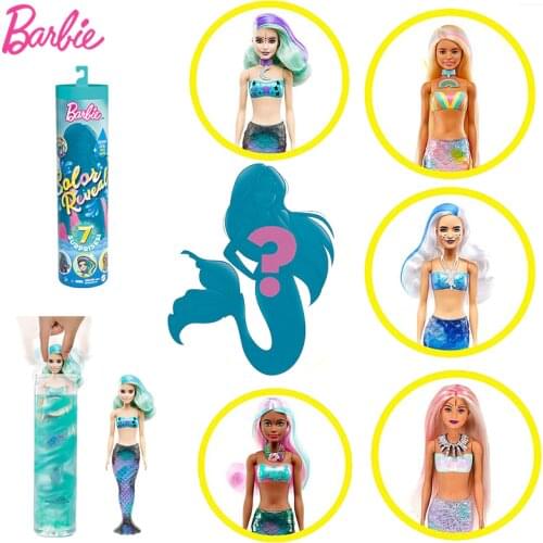Original Barbie Dolls Mermaid Surprise Color Reveal Blind Box Toy with Dolls Accessories Baby Doll Toys for Girls Princess Dress