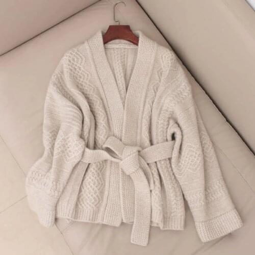 Autumn Sweater Female Pure Cashmere Cardigan Belt Sweater Thickening 2019 Spring New Dress Loose High-end Jacket