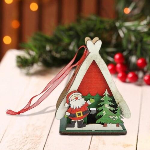 Xmas Tree Hanging Pendant Christmas House Pattern Micro Landscape Exquisite Holiday Wooden Ornaments Home Decor декор для дома