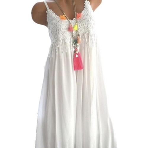 Casual Beach Sundress Big Size 5xl Women Spaghetti Strap Sukienka Lace Embroidery Dress Basic V Neck Drape Multi Way Dress Solid