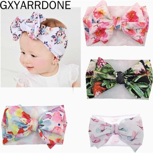 1pcs 2019 Baby Girl Floral Fabric Bow Headband Newborn Waffle Large Bow Headwrap Infant Bebes Hair Bows Turban Haar Accessories