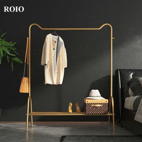 Simple Metal Drying Rack Gold Floor Hanger Bedroom Wardrobe Closet Living Room Sturdy Space-saving Stand Holder Coat Rack Hanger