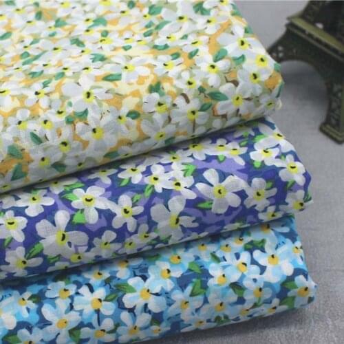 60S Plain Very Thin Pastoral PURPLE YELLOW BLUE Small White Flowers 100% Cotton Fabric for Summer Dress Shirt Blouse Craft Quilt