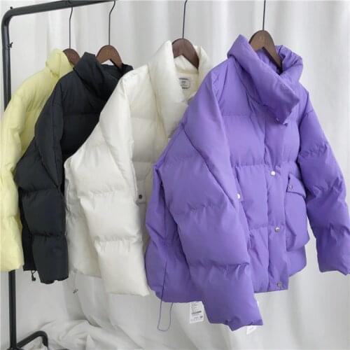 2020 New Winter Jacket Coat Women Streetwear Korean Style Purple Padded Puffer Jackets Parkas Beige Warm Clothes for Femme