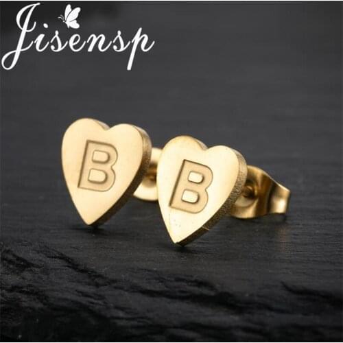 Jisensp Stainless Steel Heart Shape Stud Earrings Minimalist 26 English Letter Earrings Name Jewelry for Women Men Birthday Gift