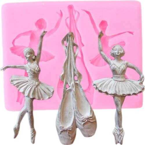 3D Ballet Dancer Silicone Molds Ballet Shoes Fondant Baby Birthday Cake Decorating Tools Candy Clay Chocolate Gumpaste Moulds