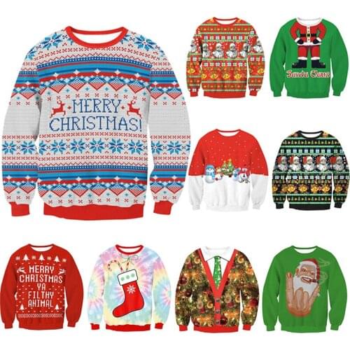 Unisex Men Women 2019 Ugly Christmas Sweater Vacation Santa Elf Pullover Funny Womens Men Sweaters Tops Autumn Winter Clothing