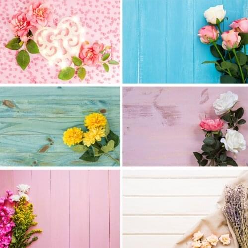 SHENGYONGBAO Vinyl Custom Photography Backdrops Prop Flower and Wooden Planks Photography Background 200212SU-06