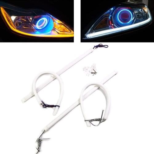Wooeight 2pcs 30CM LED Strip Flexible 12V DRL Daytime Running Turn Signal Tear Strip Light Soft White Tube Lamp