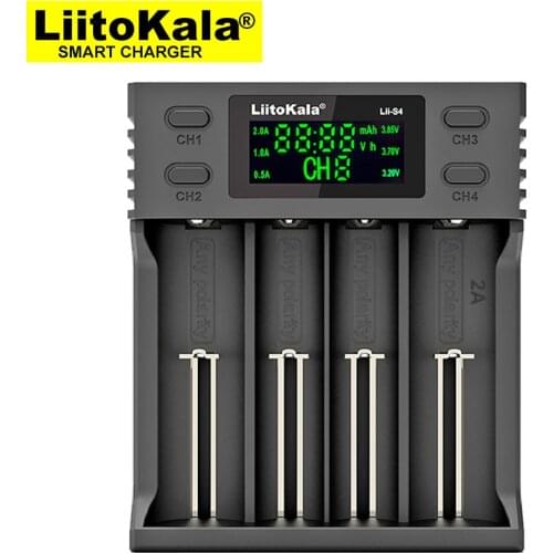 Liitokala Lii-S4 Battery Charger, Charging 18650 3.7V 18350 18500 21700 20700B 10440 26650 1.2V AA AAA NiMH Battery