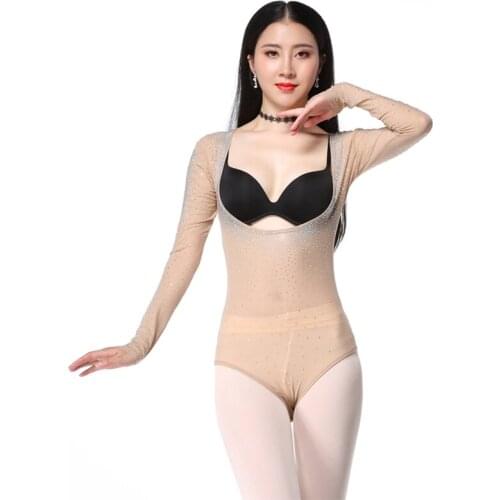Belly Dance Bodysuit Drilling Hot Leotard Women Dance Accessories Long Sleeves Tops Bottoming Shirt Plus Size One Piece