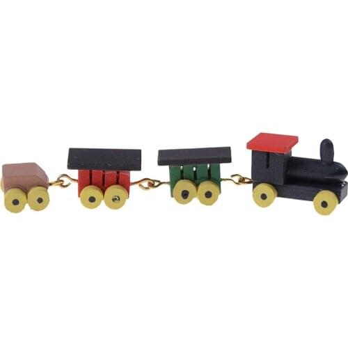 1/12 Dollhouse Miniature Painted Wooden Toy Gifts for Children Train Set and Carriages Creative gift Wood Trains Model Toys