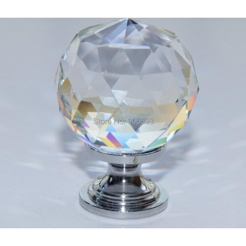 20pcs lot free shipping K9 Clear 30mm crystal knobs and handles,crystal knob on chrome polished base