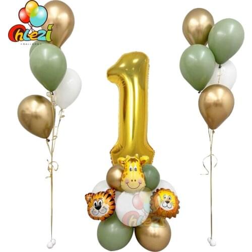 26pcs Jungle Animal Balloons Set 40inch Gold Number Globos Chrome Metallic Latex Ballon Kids Birthday Party Decor Baby Shower