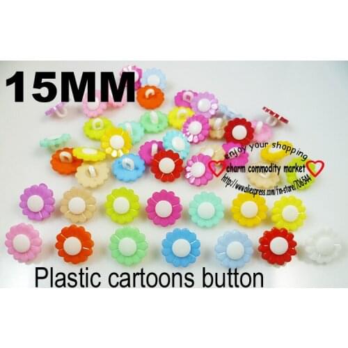 50PCS 15MM Sunflower Shape Colors Dyed Plastic Cartoons Brand Buttons Coat Boots Sewing Clothes Accessories P-045