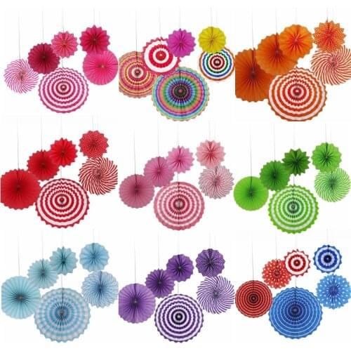 6pcs/set Paper Fans Set Hanging Pinwheels Fan DIY Paper Craft for Wedding Birthday Baby Shower Christmas Party Decoration