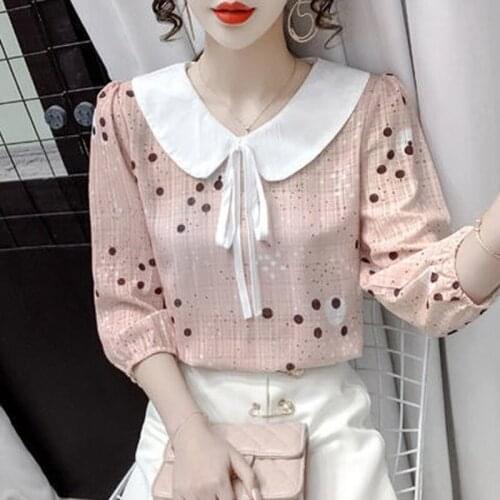 Women Blouse 2021 Chemise Femme Office Lady Button Up Turn Down Collar Shirts Women Plus Size Ladies Dot Tops Blouses Femme