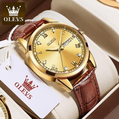 Watch Casual Fashion Man Watch Breathable Leather OLEVS Top Brand Luxury Watches Waterproof Luminous Simple Quartz Wristwatch